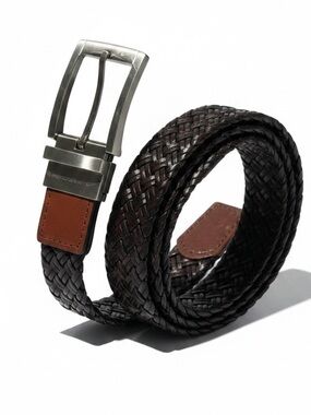 Nike Men’s Reversible Braided Woven Leather Belt Brown/Black Golf 46" Adjustable
